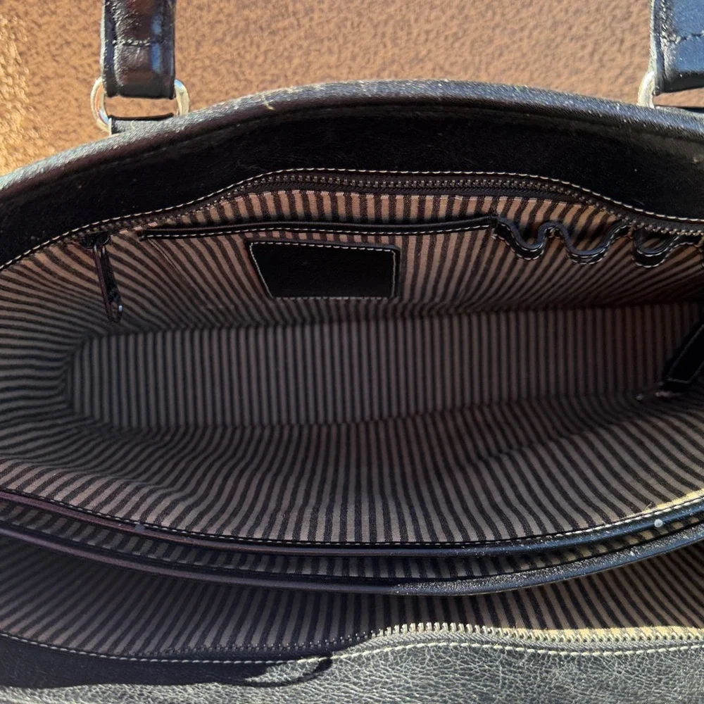 Vintage Brighton Black Leather Briefcase Laptop Bag Multi Pocket Travel Tote